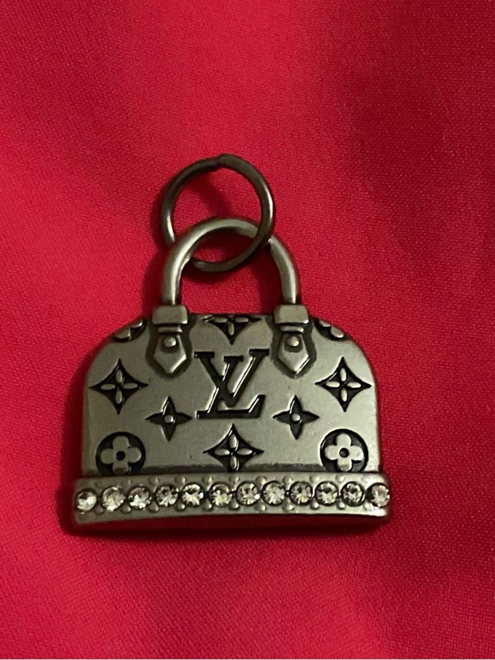 Louis Vuitton Monogram Alma Crystal Mini Handbag Charm Silver Tone Black 9g